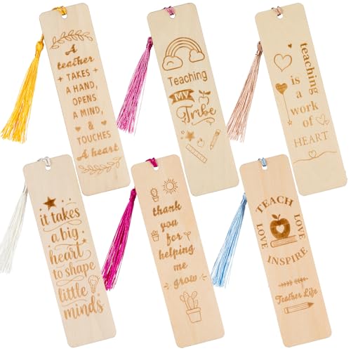 12 Set Wooden Teacher Bookmark with Tassel Teacher Appreciation Gifts Reading Bookmarks Gift for Teachers Christmas Thank You and Retirement
