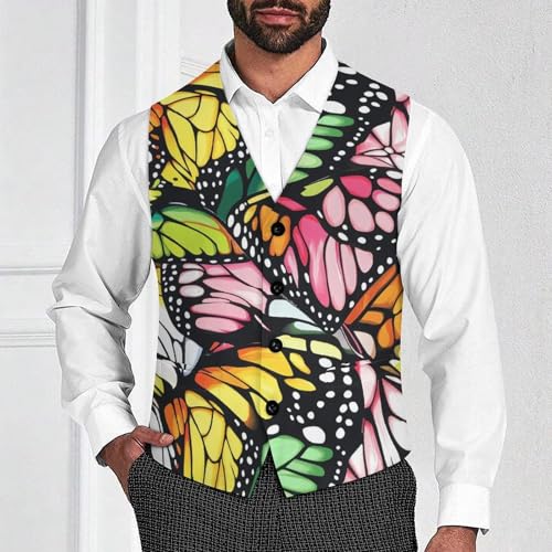 Butterfly Men's Suit Vests Dress Vest V-Neck Waistcoat Slim Business Formal with Pocket2