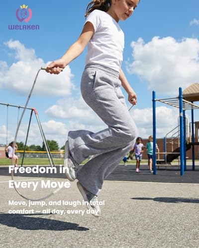 Image of WELAKEN Girls Sweatpants for Casual & Athletic - Kids Flared Pants Bell-Bottom Trousers with Pockets