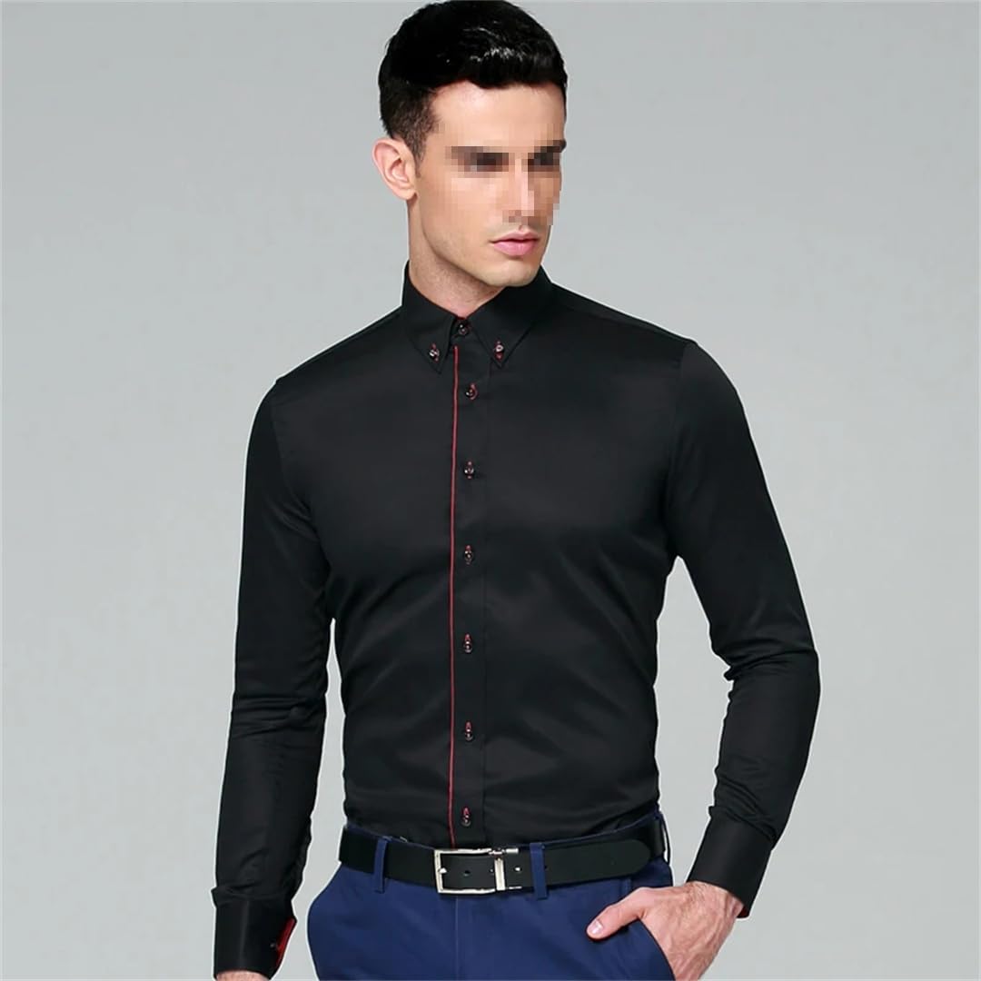 Camicia da Uomo Camicie Eleganti Casual da Lavoro in Cotone a Maniche Lunghe in Tinta Unita