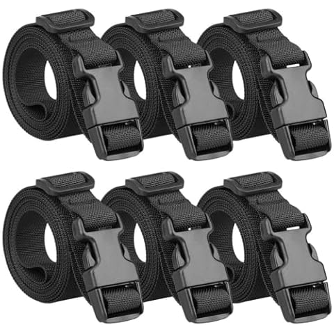 Ruicaifu 6 Packs Nylon Luggage Straps, Webbing Straps with Quick-Release Buckles Adjustable Travel Packing Belts Suitcase Belts for Luggage Backpack Tent Sleeping Bag Cargo(Black) Cover