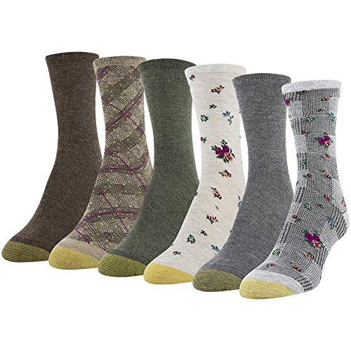 Gold Toe Women's Midi Crew Socks, 6 Pairs, Grey Heather, Heather Dark Grey, Oatmeal, Olive, Camel Heather, Brown Heather, Shoe Size: 6-9