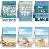 Mixweer 6 Pcs Beach Kitchen Towels Nautical Coastal Hand Towel Fishing Ocean Animal Dish Cloths 16 x 24 Inch Sea Turtle Absorbent Beach Tea Dishcloth for Home Bathroom Kitchen Decor(Blue,Coastal)