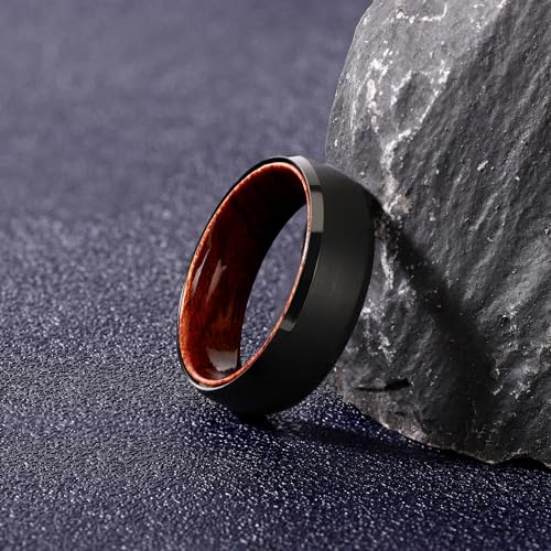 Jewper Tungsten Rings For Men Womens 8Mm Black Silver Fashion Promise Wedding Band Carbide Inner Hole Inlaid Flower Pear Wood Chamfer Frosted Matte Finish Edge Comfort Fit Size 7-12 thumb #2