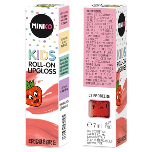 6. Bild von MINICO Premium Lipgloss Roll-On für Mädchen Erdbeere Aroma, natürliche Inhaltsstoffe, sehr gut verträglich, speziell für Kinder, naturbasiert Farbstoffen, dermatologisch getestet