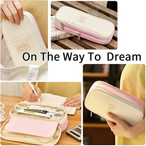 Image of Large Capacity Pencil Case Pouch, Cute Aesthetic Big Capacity Zipper Cases Pen Portable Office Stationery Makeup Bag, Desk Organizer for College Adults Women Men (CR-Pink)