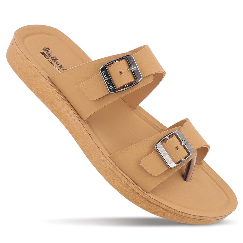 WALKAROOWomen's Fashion Sandals with Cushion Sole, Toe Seperator, Dual Straps with Buckles and Lightweight - WL7581