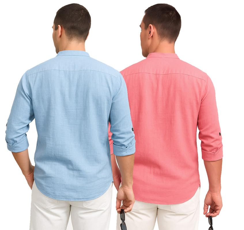 Image of DEEMOON Combo of Men's Cotton Blend Solid Regular Fit Full Sleeve Short Kurta | Men's Trendy Short Kurta Pack of 2 (Available in Plus Size & Combo Packs)