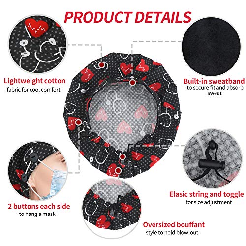 Image of Bouffant Caps with Button and Sweatband, Adjustable Scrub Caps for Women Men, One Size Multi Color