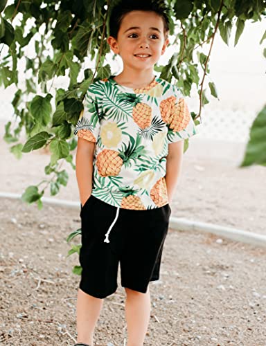 GERU Boy Shorts Sets Hawaiian Outfit Kid Leaves Floral Short Sleeve Shirt Top+shorts Suits2
