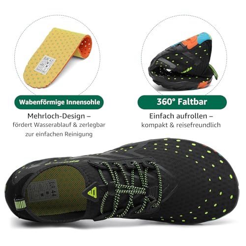Foto von SAGUARO Badeschuhe Damen Herren Wasserschuhe Schwimmschuhe Schnelltrocken Aquaschuhe Strandschuhe Leicht Neoprenschuhe Surfschuhe rutschfeste Tauchschuhe Wassersportschuhe Stil 1:Schwarz Gr.43 EU