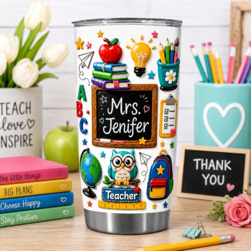 Raevaki Personalized Teacher Tumbler - Gifts For Teachers - Custom 2D Flat Back To School Cup T16 - Classroom Tumbler - Teacher's Day, Graduation, Birthday Gifts For Teachers, Educator - Image 2