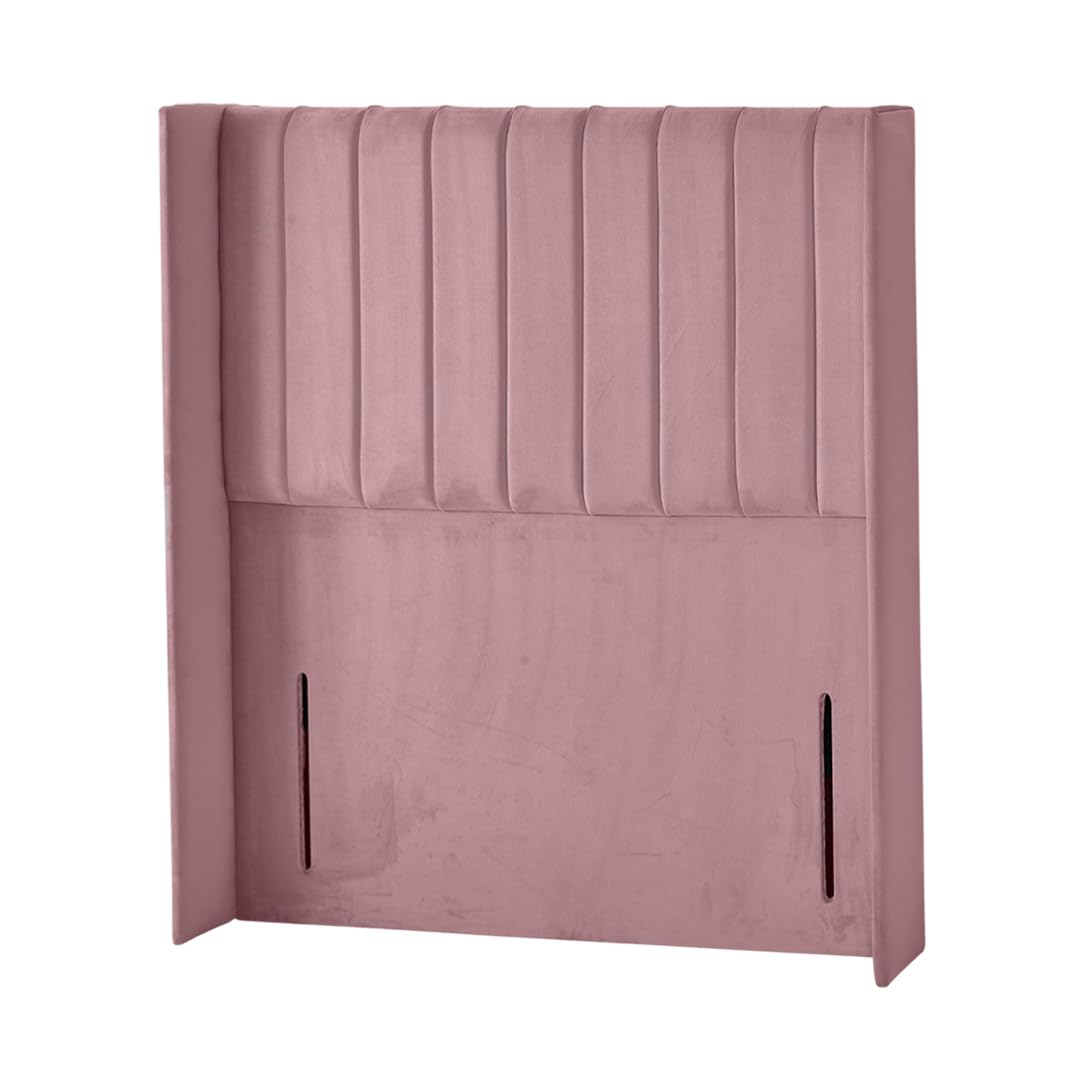 Portland Ottoman Winged Handmade Headboard Divan Bed Bedroom Furniture (PINK, king Size 5 FEET, Height 50 INCHES)