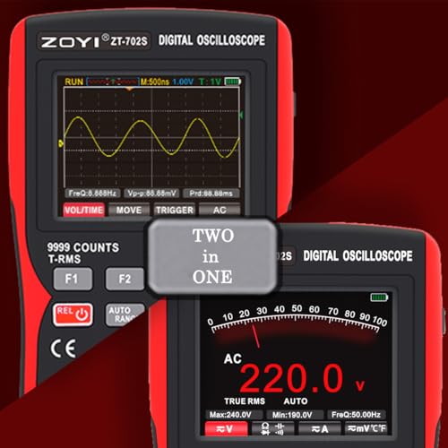 Image of ZOYI ZT-702S 2 in 1 Handheld Digital Oscilloscope, Single Channel Oscilloscope Multimeter w /Probe, 10MHz Bandwidth, 48MSa /s Sampling Rate, DC /AC Volt Ohm Amp Meter Tester, Auto Calibration By Skyking