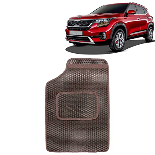 Image of Kingsway Dotted Design Car Floor Foot Mats Universal Fit for Kia Seltos, Model Year : 2019 Onwards, Water and Dustproof, Color Brown, Set of 5 Pieces