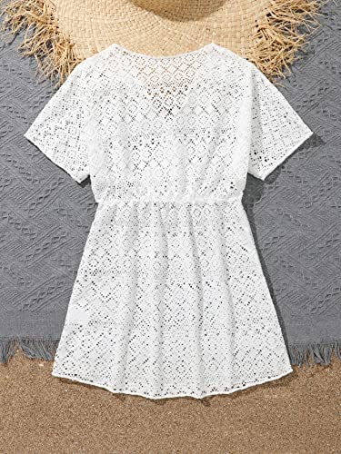 Image of SHENHE Girl's Chiffon V Neck Short Sleeve Drawstring Beach Dress Cover Up Kimono