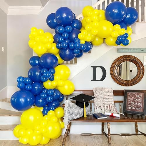 Image of Blue and Yellow Balloons, 12 Inch Double Stuffed Chrome Royal Blue and Yellow Confetti Latex Balloons for Graduation Celebrations Prom Baby Shower Birthday Party Decorations
