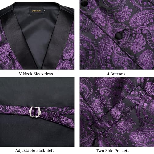 Image of DiBanGu Mens Paisley Suit Vest Silk Jacquard Waistcoat and Necktie Set Formal Shawl Collar Dress Vest 7PCS for Wedding Party