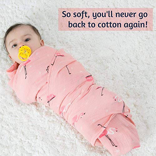 Image of Kassy Pop Printed 6 Layer Bamboo Muslin Blanket Cum Swaddling Towel for Baby, Toddlers | 70% Bamboo, 30% Cotton | AC Quilt, Multi-Purpose Blanket | Toxin Free | 110cm x 110cm (Flamingo Print)