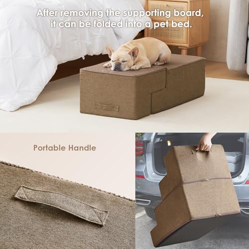 Image of EHEYCIGA Dog Stairs for Bed 20 inch H, 4-Step Extra Wide Dog Steps for High Bed, Pet Steps for Small Dogs and Cats, Non-Slip Balanced Pet Ramp Indoor, Camel