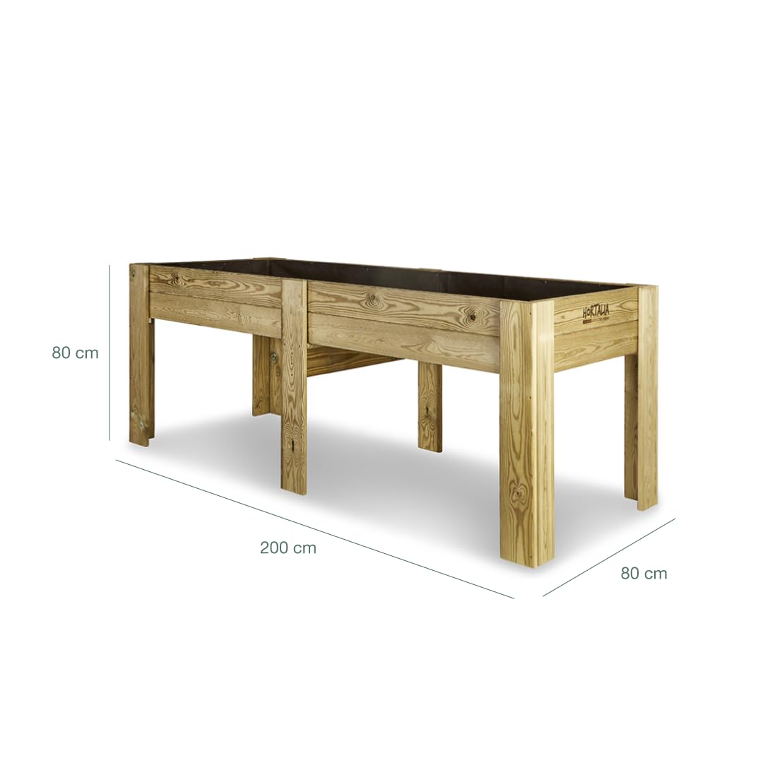 Hortalia Mesa de Cultivo Grande Huerto Urbano Jardinera de Madera - Protección Exterior Autoclave Nivel IV - Gardenbrico - XXL80