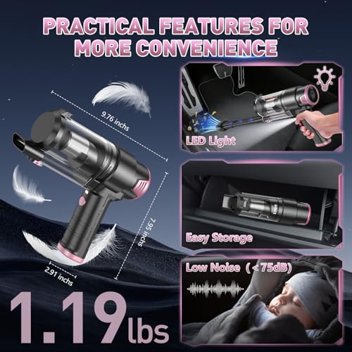 Image of KMM Handheld Car Vacuum Cleaner, 16000PA Air Duster & Vacuum Cleaner, 120W High Power Hand Held Vacuum Cordless, Portable Vacuum Rechargeable with Multi-Nozzles & LED Light for Car, Home, Pet, Office