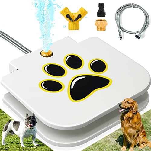 Dog Water Fountain Outdoor Drinking Water Toy for Large Dogs Paw Activated Water Fountain Sprinkler Step On Fun Dog ToysIncludes 304 Stainless Steel Dog Hose (QL0305)