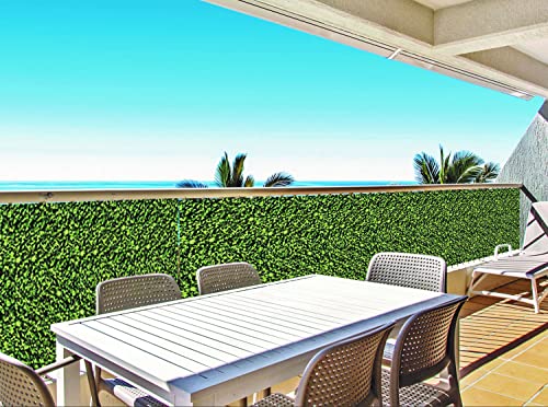 Deco4Me Balkon Sichtschutz ohne Bohren 90 x 500 cm, Buchsbaum (1811P), mit Ösen - Balkonbespannung - Balkonverkleidung wetterfest