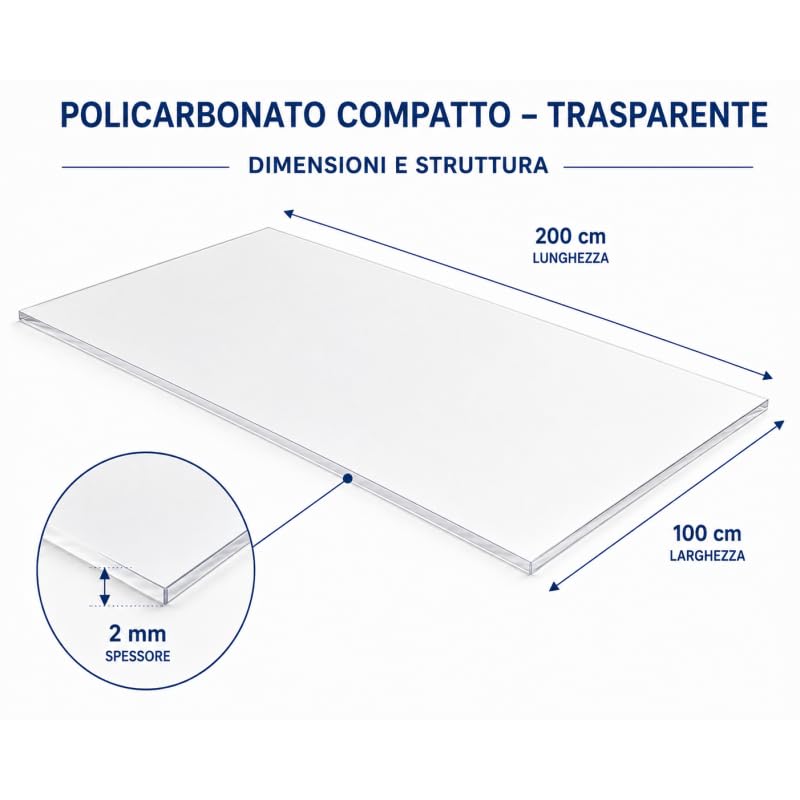 EZOOZA Polycarbonat, kompakt, 2 mm, 200 x 100 cm, transparent, 5 Stück