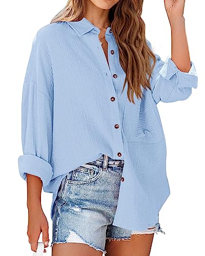 Image of NOLLSOM Casual Shirts for Women Long Sleeve Button Down Blouses Fall 2026 Solid Color Trendy Tops with Pocket