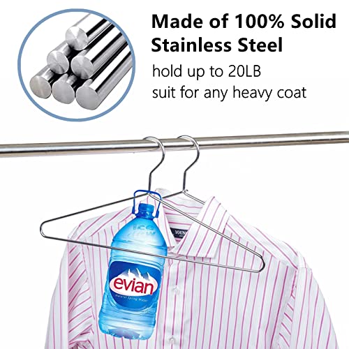 Image of Amber Home 30 Pack Metal Shirt, Suit, Clothes Hangers for Coat, Pants with Polished Chrome, Heavy Duty Silver Metal Hanger | 17 inch Stainless Steel Shirt Hangers with Smooth Chrome, Silver Metal Wire Hanger for Closet Organization, Suit & Pants