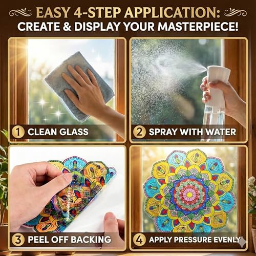 Hula Home Stained Glass Mandala Art Kit - DIY Window Clings with Markers, 10 Suncatchers - Perfect Hobby for Adults, Kids, Teens & Seniors - Ideal Gift for Beginners, Women & Elderly - Image 4