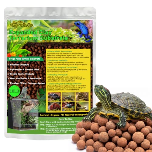 Riare 10LBS Expanded Clay Balls Terrarium Substrate for Reptiles - 100% Organic Lightweight Clay Pebbles Substrate Frogs False Bottom Substrate Bioactive Terrarium Substrate for Drainage and Moisture