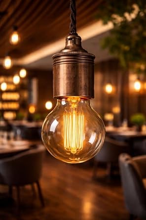 E27 Metal Dişli Bakır Duy - Porselen İç Yapılı Dekoratif Metal Vintage Lamba Duyu