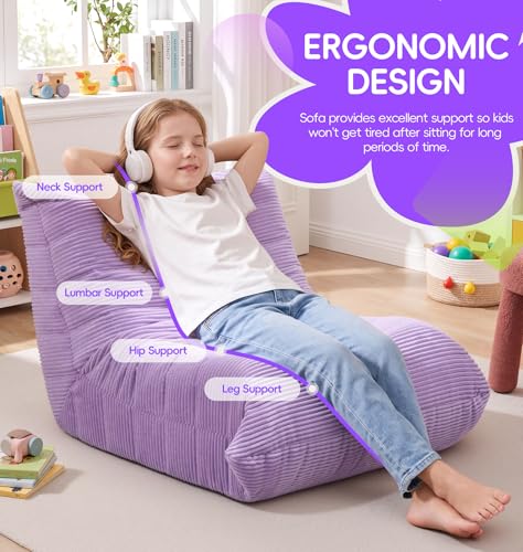 Image of Hobestluk Small Bean Bag Chair Faux Fur Fabric BeanBag Couch for Playroom | Purple Corduroy,Ergonomic Design,Memory Foam,Strong Supportive,No Assembly Required,Decorative Style for Living Room Bedroom