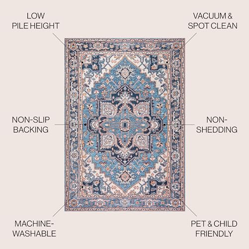 JONATHAN Y Machine Washable Blue/Beige Indoor Area Rug 9X12 ft, Cirali Ornate Large Medallion for Living Room, Bedroom, Kitchen, Office, Easy-Cleaning, Pet-Friendly, Non-Shedding WSH105B-9 by JONATHAN Y - Image 2