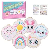Louise Maelys 12 Pre-Stamped Embroidery Kits for Beginners, Cross Stitch Kit for Kids