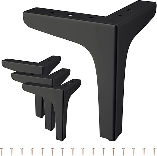 SVISNA Juego de 4 patas de metal negras de 6 pulgadas para muebles, patas de repuesto resistentes para estantería, sofá, gabinete, silla, sofá, mesa