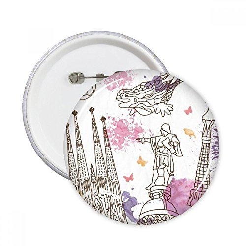 Badge cathédrale de Barcelone pin's Espagne football, bouton rond multicolore vêtement, 5pcs L
