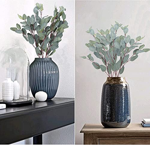 HUAESIN 4Pcs Artificial Eucalyptus Leaves Stems 35 Inch Tall Eucalyptus Branches Silk Plants Greenery Plants Faux Silver Dollar Eucalyptus Leaves for Floral Arrangement Wedding Home Decor
