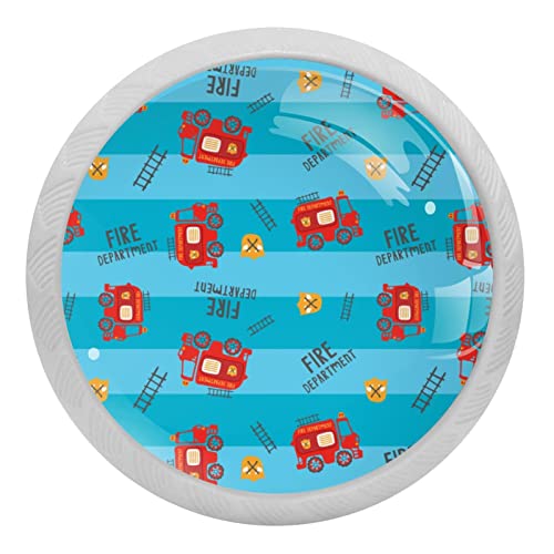 ZORE_FINE5 Pomelli rotondi fluorescenza per armadietti da cucina, cassetti, cassettiere, maniglie da tirare, 4 pezzi, camion dei pompieri che si illuminano al buio