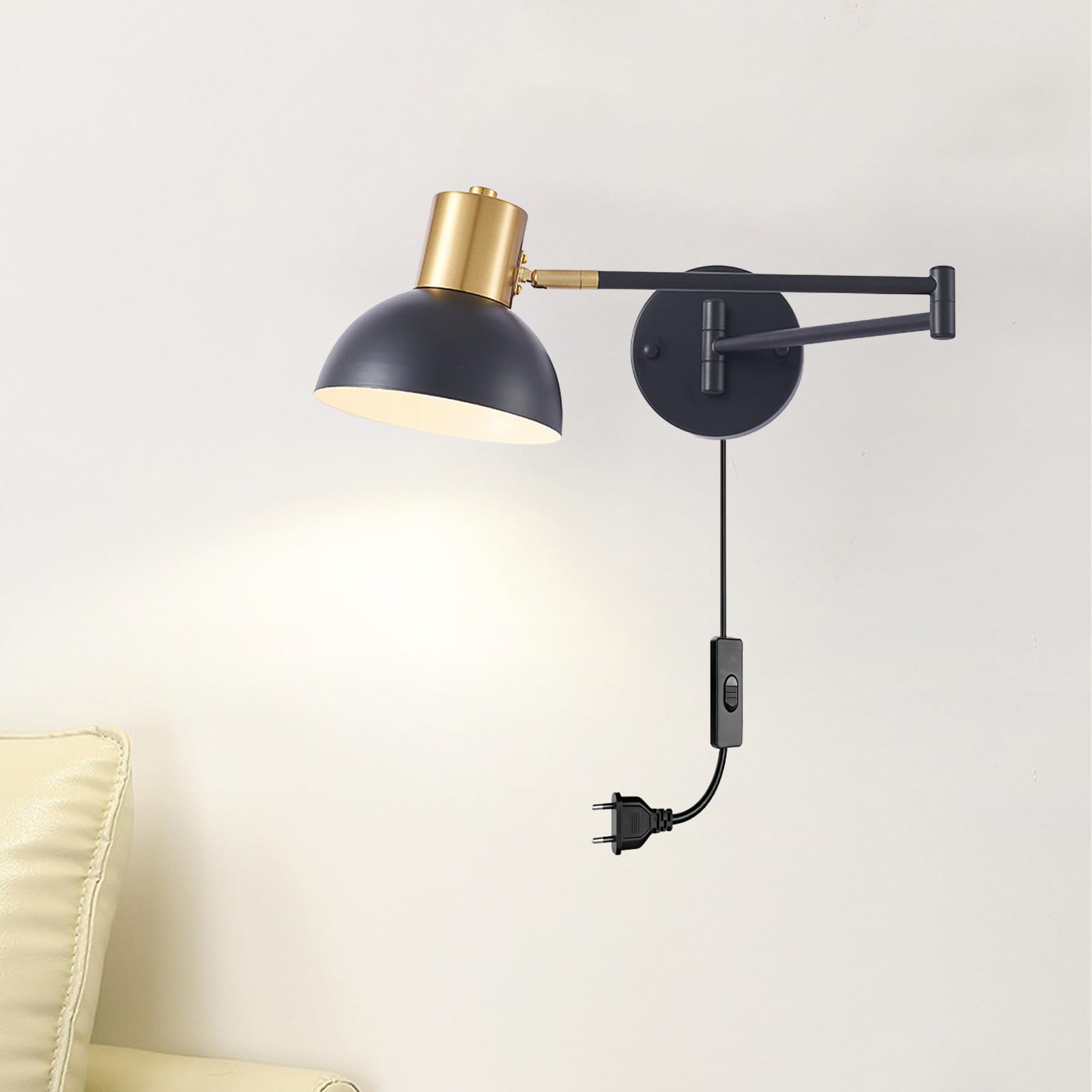 E27 Wandleuchte mit Schalter und Stecker Kabel Modern Wandbeleuchtung mit Schwenkbarem Arm Faltbar Innen Wandleuchten für Wohnzimmer Schlafzimmer Nachttisch Flur (G)