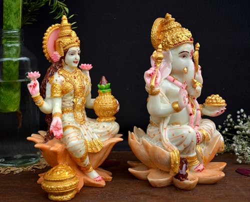 Image of Soni Craft Marble Dust Beautiful Laxmi Ganesh Pair for Home & Office Decorative II Diwali Puja Gift Idols Ganesh Ji Murti Lakshmi Ji Murti (7 X 4)
