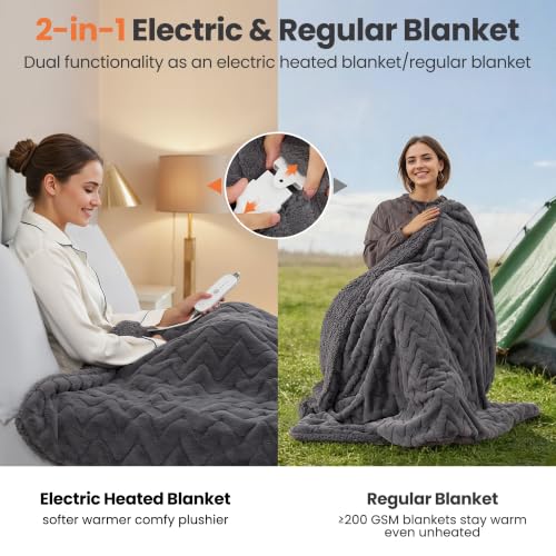 Miniatura 4 de Manta Eléctrica Calefactora 130x180cm, 4 Niveles Temporizador 10h Auto-Apagado, Lavable A Máquina, Suave Bunny Fleece Sherpa, Calentamiento Corporal Completo, Uso Sofá Cama Oficina Gris Oscuro