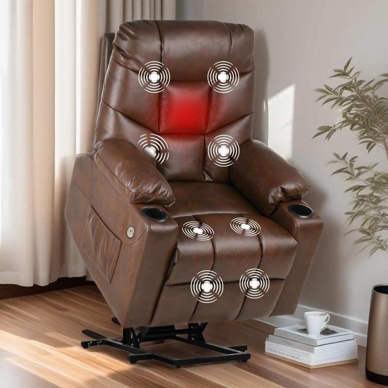 YITAHOME Power Lift Recliner Chair with Massage and Heat,Electric Fabric Recliner Chair for Elderly with USB Ports, Side Pockets, Remote Control, Cup Holders for Living Room, Brown3