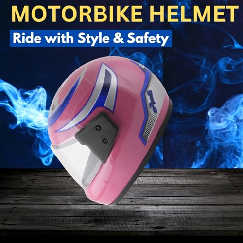 Image of Sage Square Audi Kimi Full Face Helmet | ISI Certified | Clear Visor | Comfort Inner Padding | Designed for Extra Comfort & Style (Pink Glossy- Blue Decal)