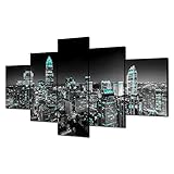Cawpom Charlotte City Skyline Wall Art Printed Canvas, 60x32 inches, Black and White, Wall Decor for Living Room, Bathroom, Kitchen, Bedroom, Office