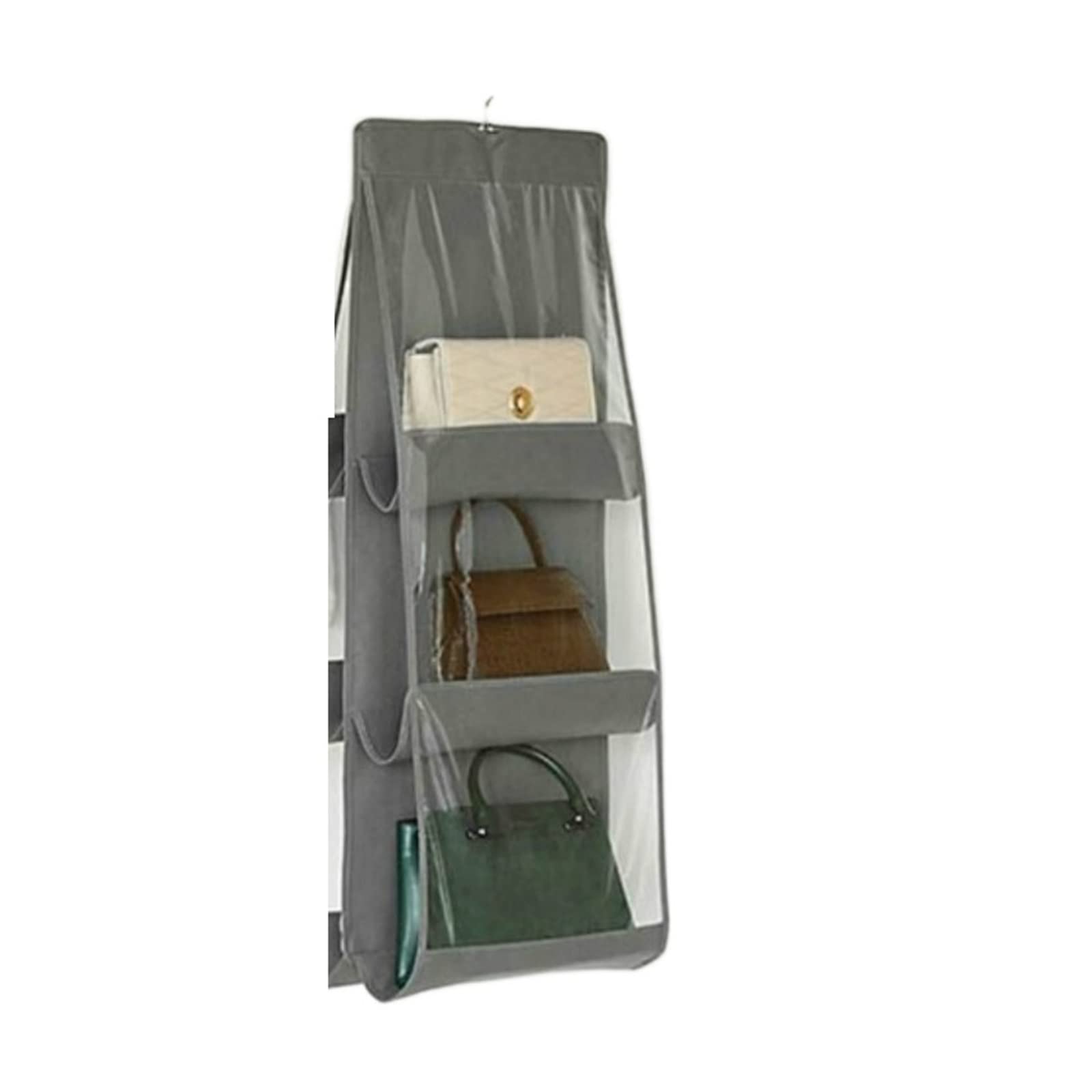 JINGYAN Storage Boxes Hanging Handbag Organizer for Wardrobe Closet Transparent Storage Bag Door Wall Clear Sundry Shoe with Hanger Pouch(Gray)