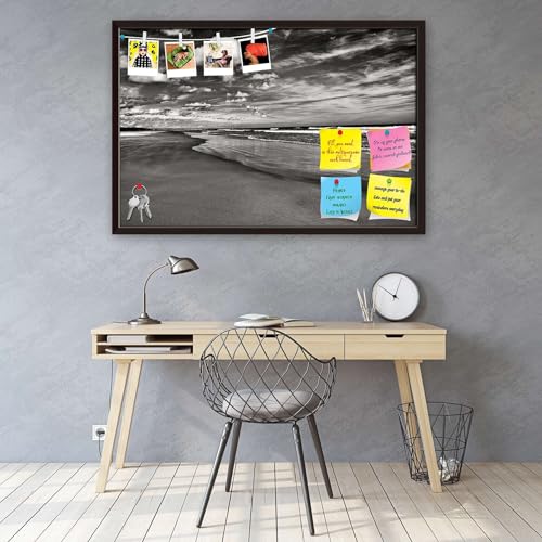 Image of ArtzFolio Sea, Air, & Land Monochrome Contrast | Bulletin Board Notice Pin Board | Vision Soft Board Combo with Thumb Push Pins & Sticky Notes | Dark Brown Frame | 17.5 x 12 inch (44 x 30 cms)