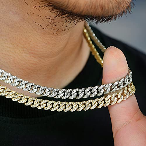 PY BLING 8mm Mens Iced Out Hip Hop Miami Cuban Link Chain Choker 14K/18K Gold White Gold plated CZ Necklace/Bracelet 8.5"-24" (14K,20) - Image 6